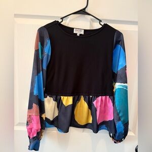 Crosby Black Top with Vibrant Multicolor Sleeves